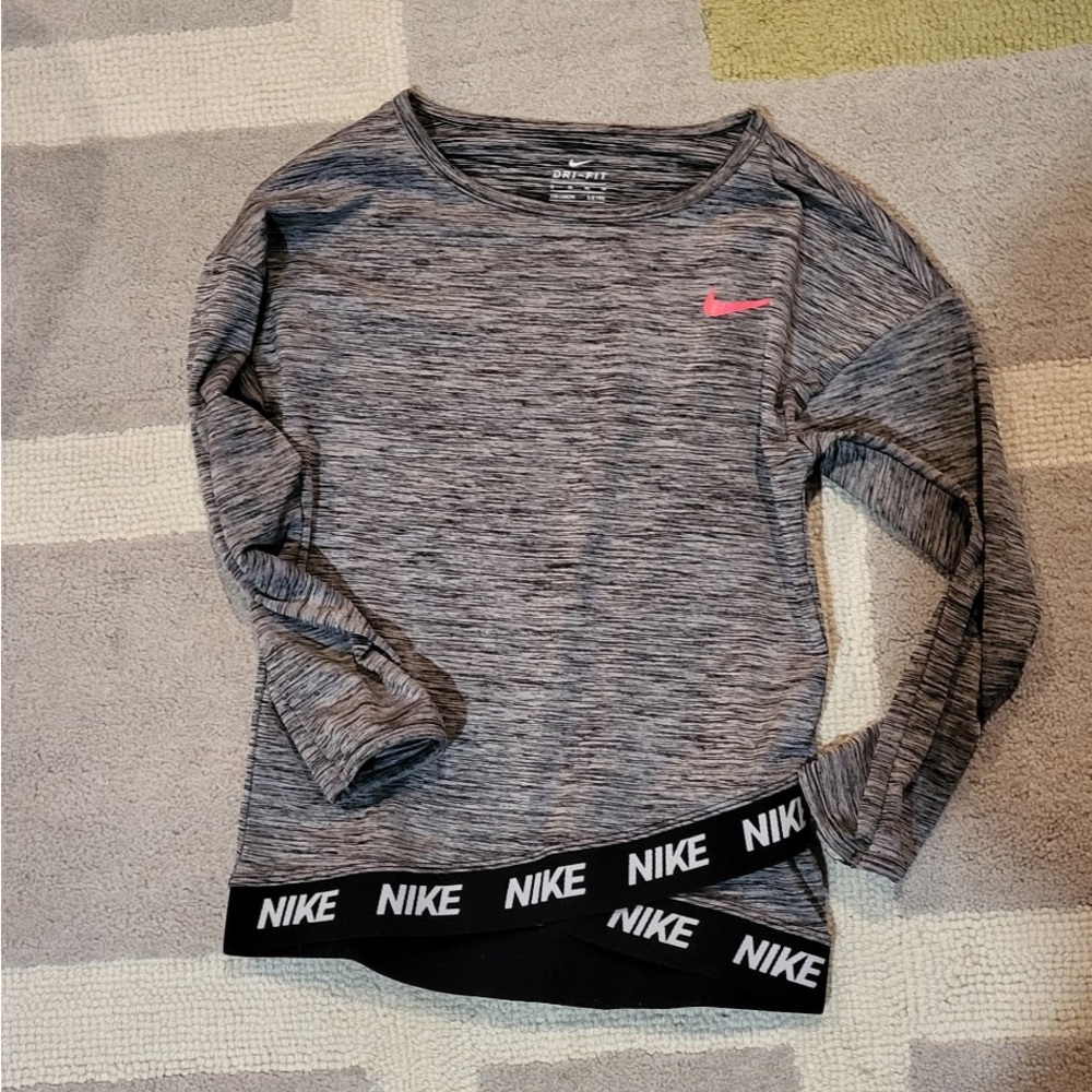 Nike Heathered Gray Top with Pink Swoosh